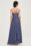 Halter Neck Elegant Bridesmaid Chiffon Dresses Sleeveless Formal Evening Dress Gowns