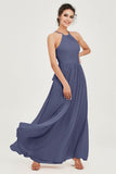 Halter Neck Elegant Bridesmaid Chiffon Dresses Sleeveless Formal Evening Dress Gowns