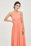 Halter Neck Elegant Bridesmaid Chiffon Dresses Sleeveless Formal Evening Dress Gowns