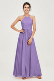 Halter Neck Elegant Bridesmaid Chiffon Dresses Sleeveless Formal Evening Dress Gowns