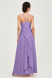 Halter Neck Elegant Bridesmaid Chiffon Dresses Sleeveless Formal Evening Dress Gowns