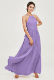 Halter Neck Elegant Bridesmaid Chiffon Dresses Sleeveless Formal Evening Dress Gowns