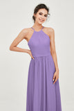 Halter Neck Elegant Bridesmaid Chiffon Dresses Sleeveless Formal Evening Dress Gowns