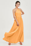 Halter Neck Elegant Bridesmaid Chiffon Dresses Sleeveless Formal Evening Dress Gowns