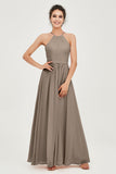 Halter Neck Elegant Bridesmaid Chiffon Dresses Sleeveless Formal Evening Dress Gowns