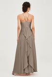 Halter Neck Elegant Bridesmaid Chiffon Dresses Sleeveless Formal Evening Dress Gowns