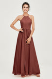 Halter Neck Elegant Bridesmaid Chiffon Dresses Sleeveless Formal Evening Dress Gowns