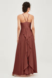 Halter Neck Elegant Bridesmaid Chiffon Dresses Sleeveless Formal Evening Dress Gowns