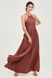 Halter Neck Elegant Bridesmaid Chiffon Dresses Sleeveless Formal Evening Dress Gowns
