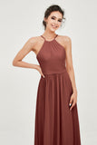 Halter Neck Elegant Bridesmaid Chiffon Dresses Sleeveless Formal Evening Dress Gowns