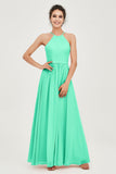 Halter Neck Elegant Bridesmaid Chiffon Dresses Sleeveless Formal Evening Dress Gowns