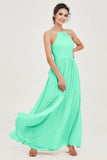 Halter Neck Elegant Bridesmaid Chiffon Dresses Sleeveless Formal Evening Dress Gowns