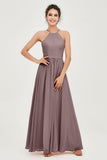 Halter Neck Elegant Bridesmaid Chiffon Dresses Sleeveless Formal Evening Dress Gowns