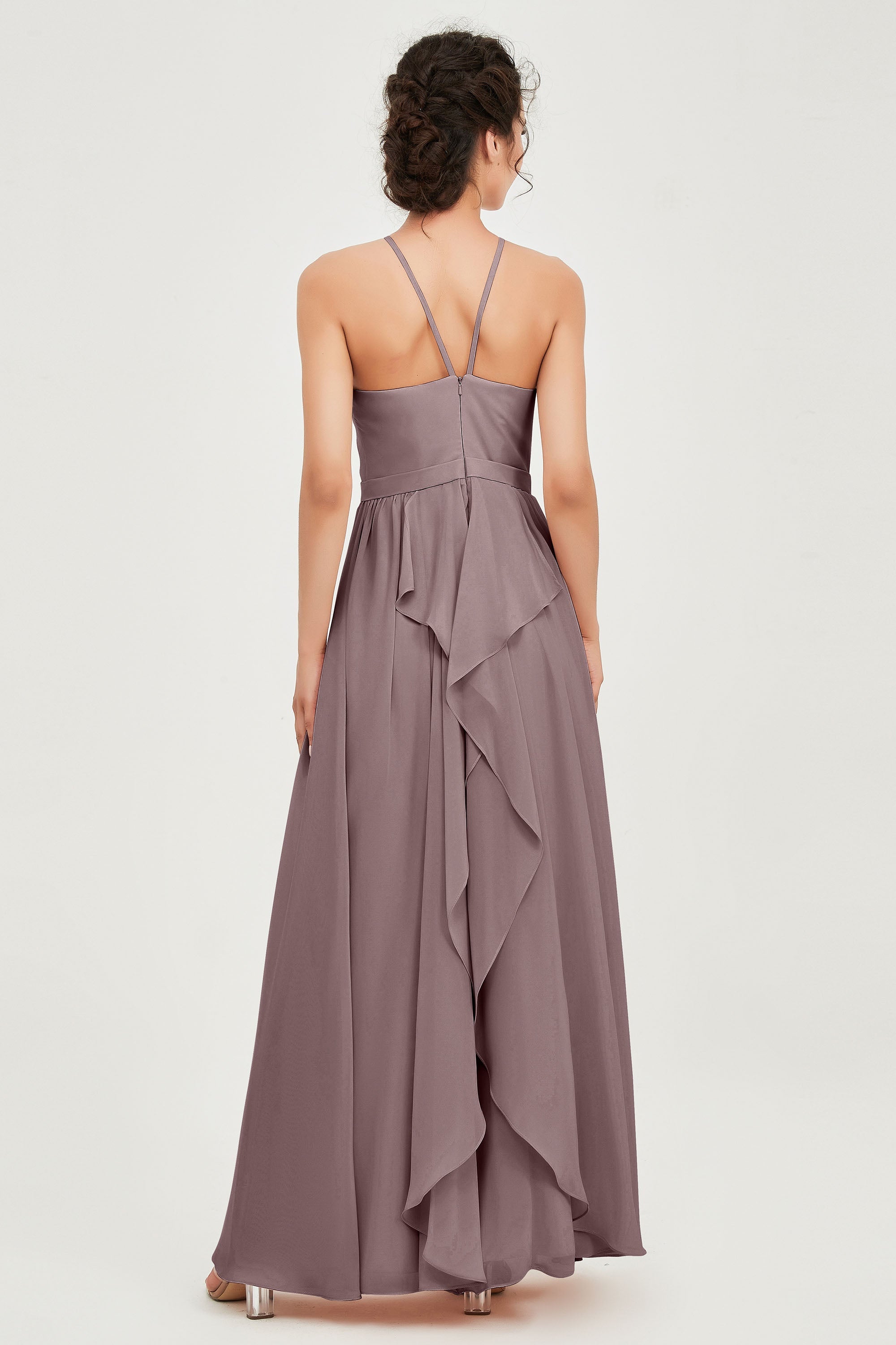Halter Neck Elegant Bridesmaid Chiffon Dresses Sleeveless Formal Evening Dress Gowns