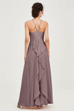 Halter Neck Elegant Bridesmaid Chiffon Dresses Sleeveless Formal Evening Dress Gowns