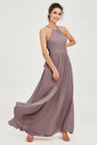 Halter Neck Elegant Bridesmaid Chiffon Dresses Sleeveless Formal Evening Dress Gowns