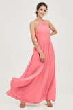 Halter Neck Elegant Bridesmaid Chiffon Dresses Sleeveless Formal Evening Dress Gowns
