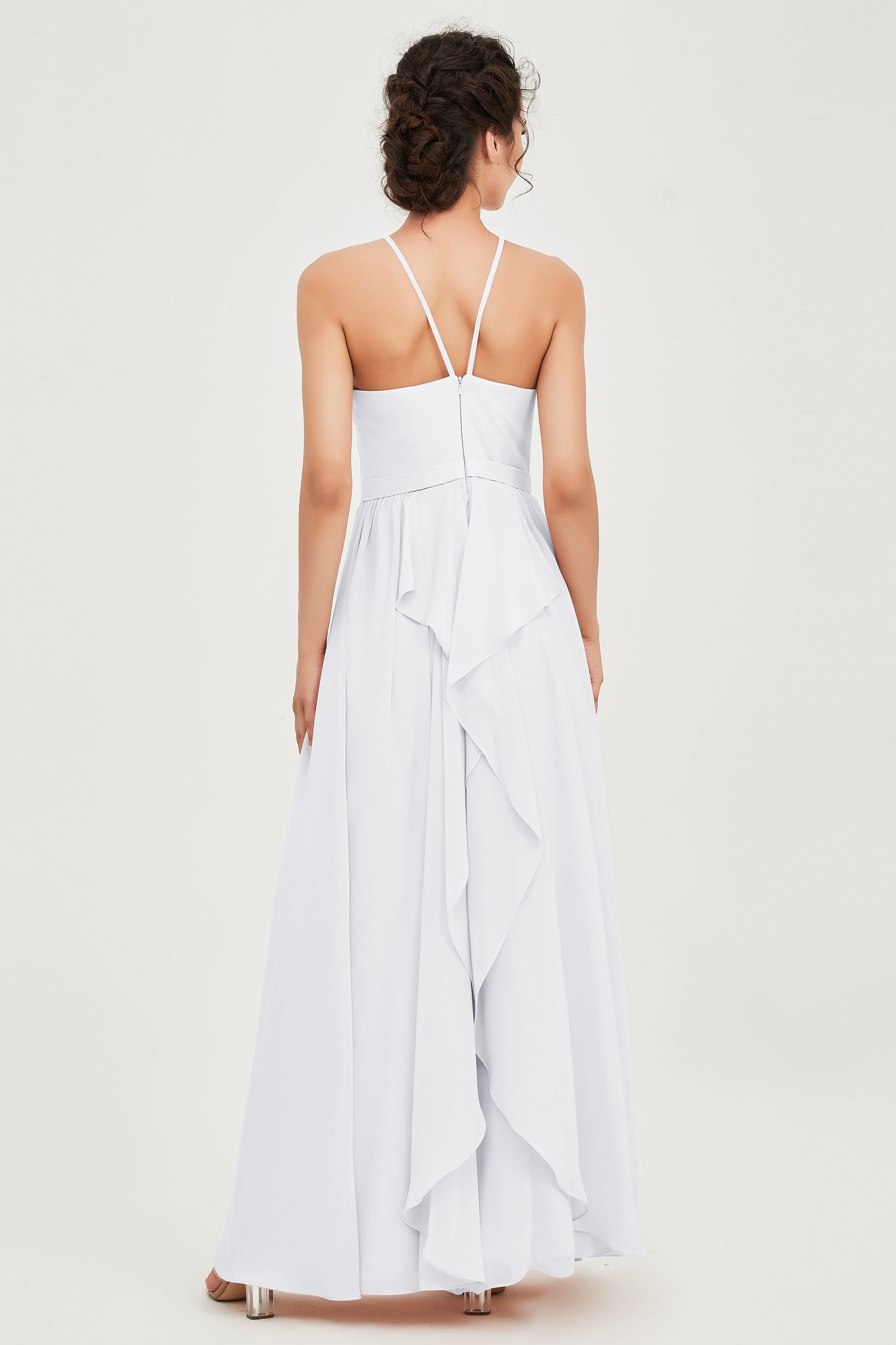 Halter Neck Elegant Bridesmaid Chiffon Dresses Sleeveless Formal Evening Dress Gowns