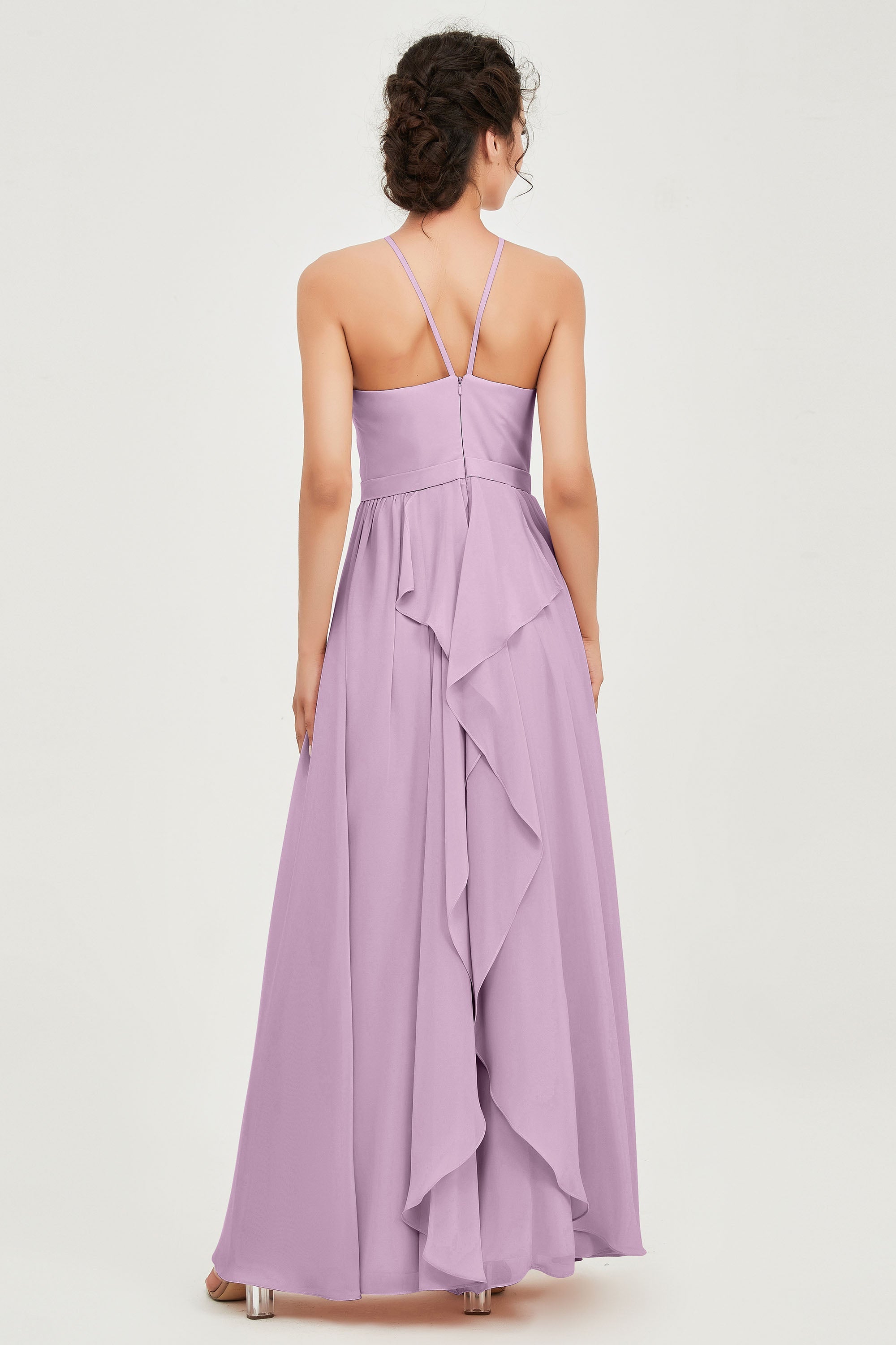 Halter Neck Elegant Bridesmaid Chiffon Dresses Sleeveless Formal Evening Dress Gowns