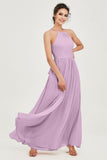 Halter Neck Elegant Bridesmaid Chiffon Dresses Sleeveless Formal Evening Dress Gowns