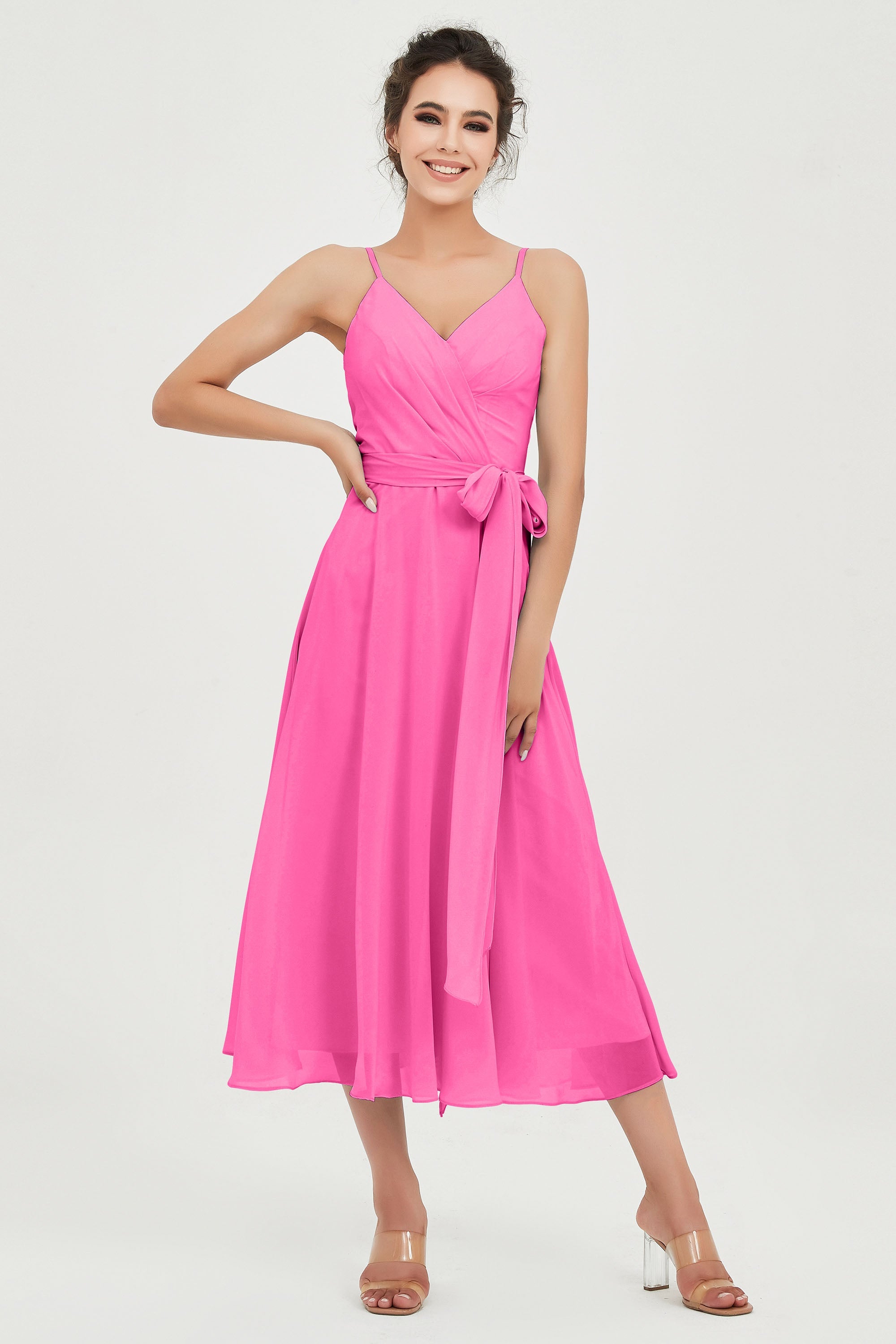 Spaghetti Straps Chiffon Wedding Guest Dress Junior Bridesmaid Dresses Occasion Gowns