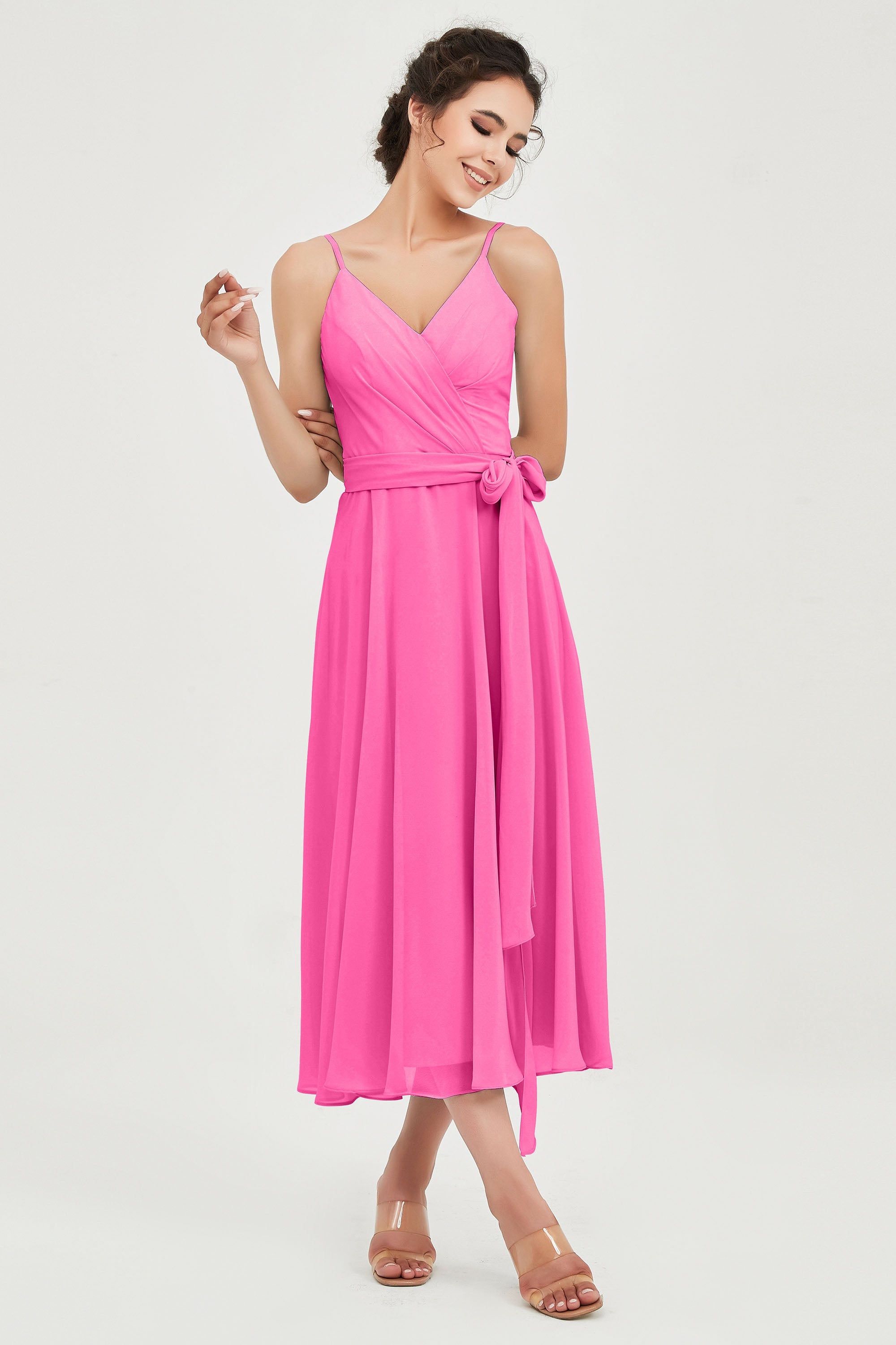Spaghetti Straps Chiffon Wedding Guest Dress Junior Bridesmaid Dresses Occasion Gowns