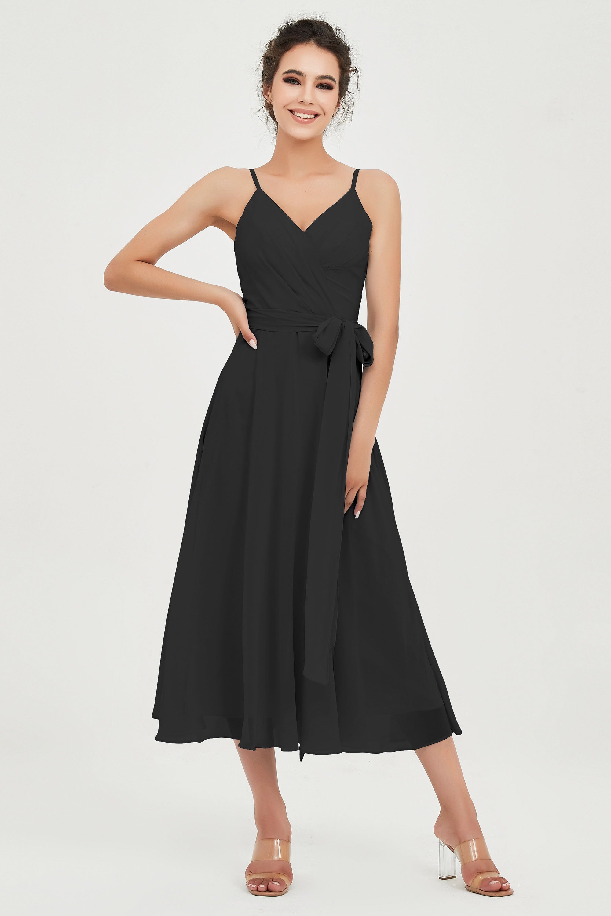 Spaghetti Straps Chiffon Wedding Guest Dress Junior Bridesmaid Dresses Occasion Gowns