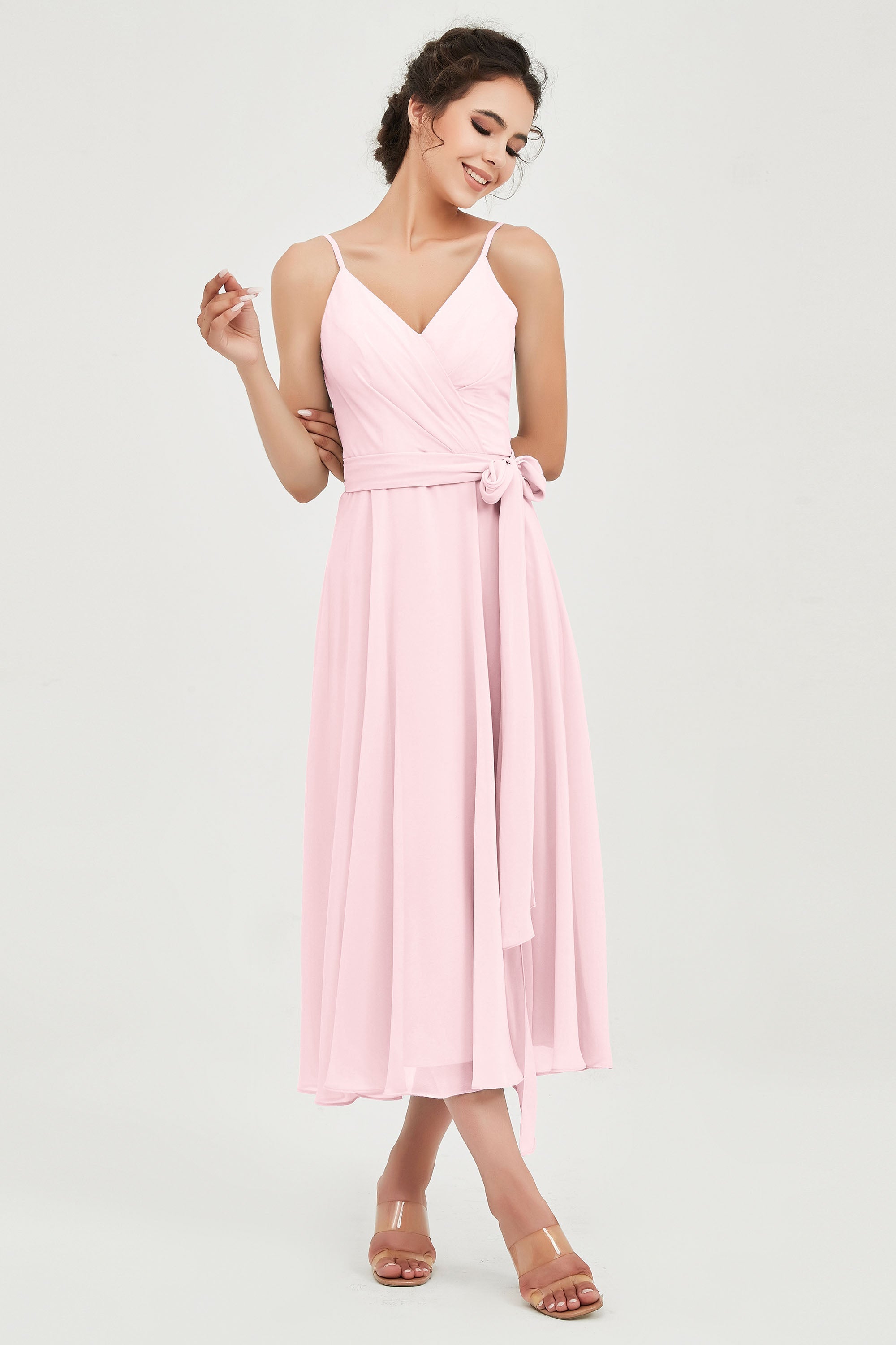 Spaghetti Straps Chiffon Wedding Guest Dress Junior Bridesmaid Dresses Occasion Gowns