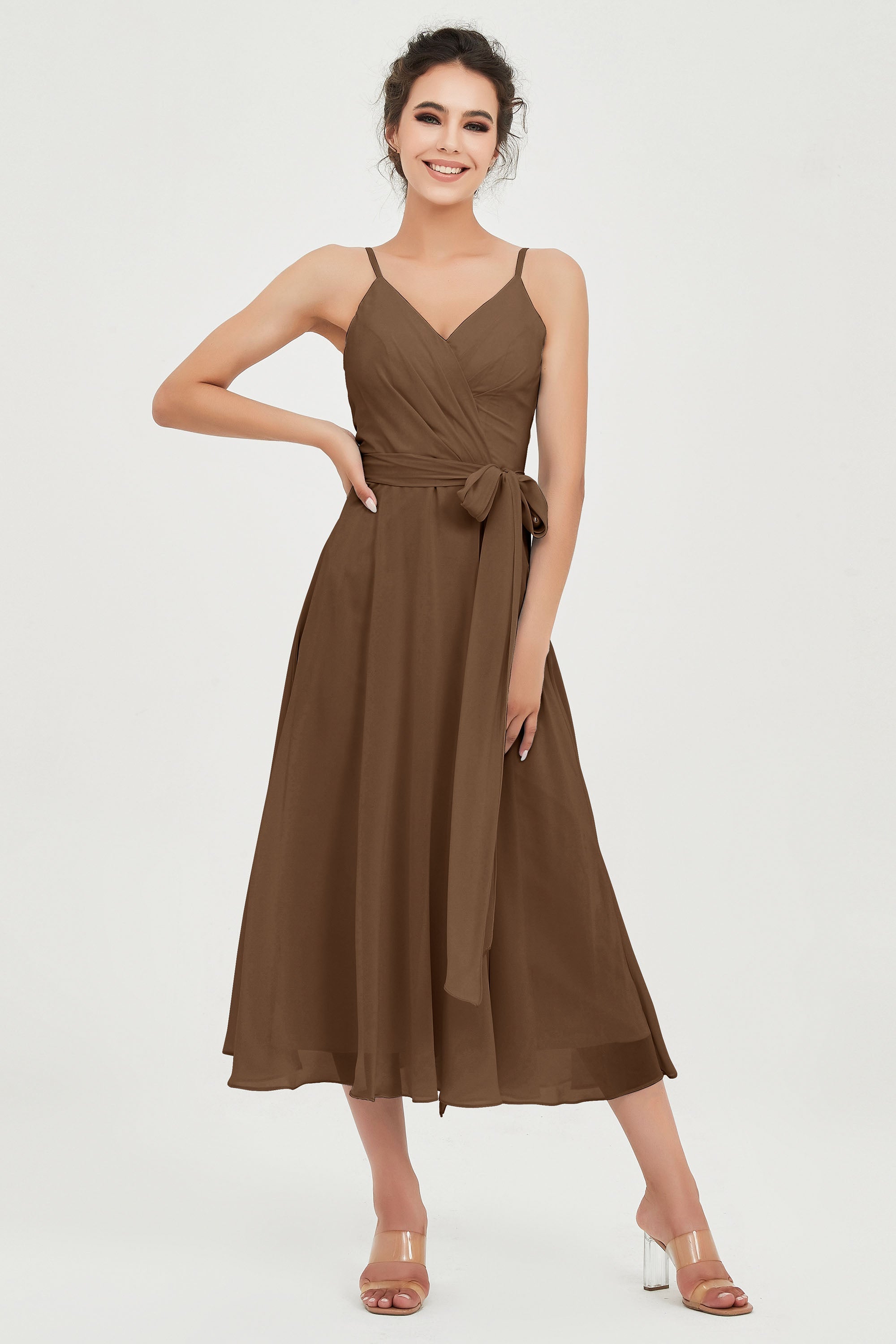 Spaghetti Straps Chiffon Wedding Guest Dress Junior Bridesmaid Dresses Occasion Gowns