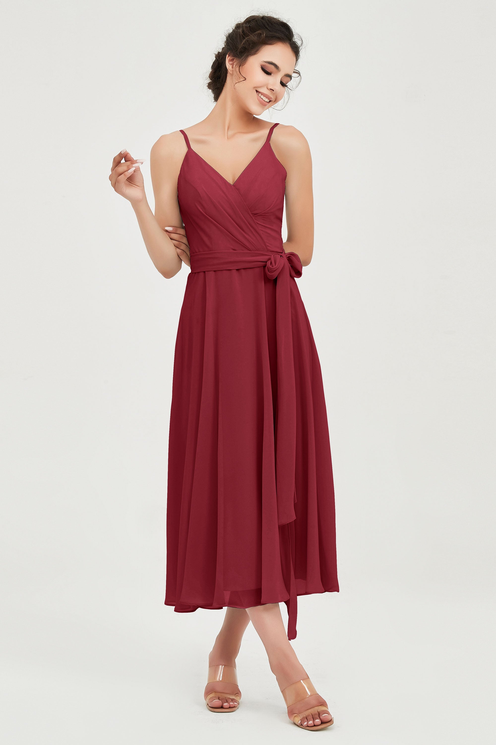 Spaghetti Straps Chiffon Wedding Guest Dress Junior Bridesmaid Dresses Occasion Gowns