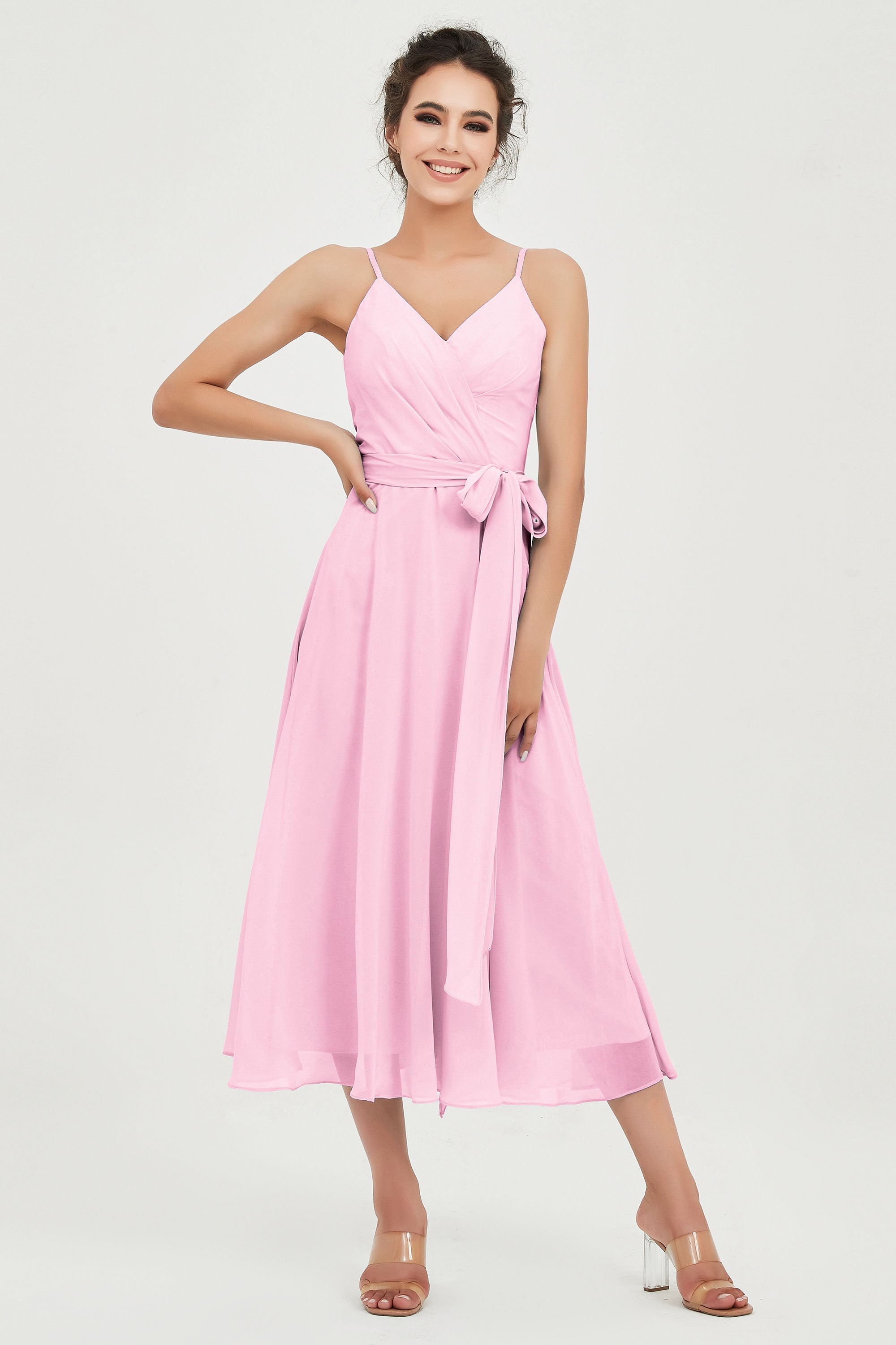 Spaghetti Straps Chiffon Wedding Guest Dress Junior Bridesmaid Dresses Occasion Gowns