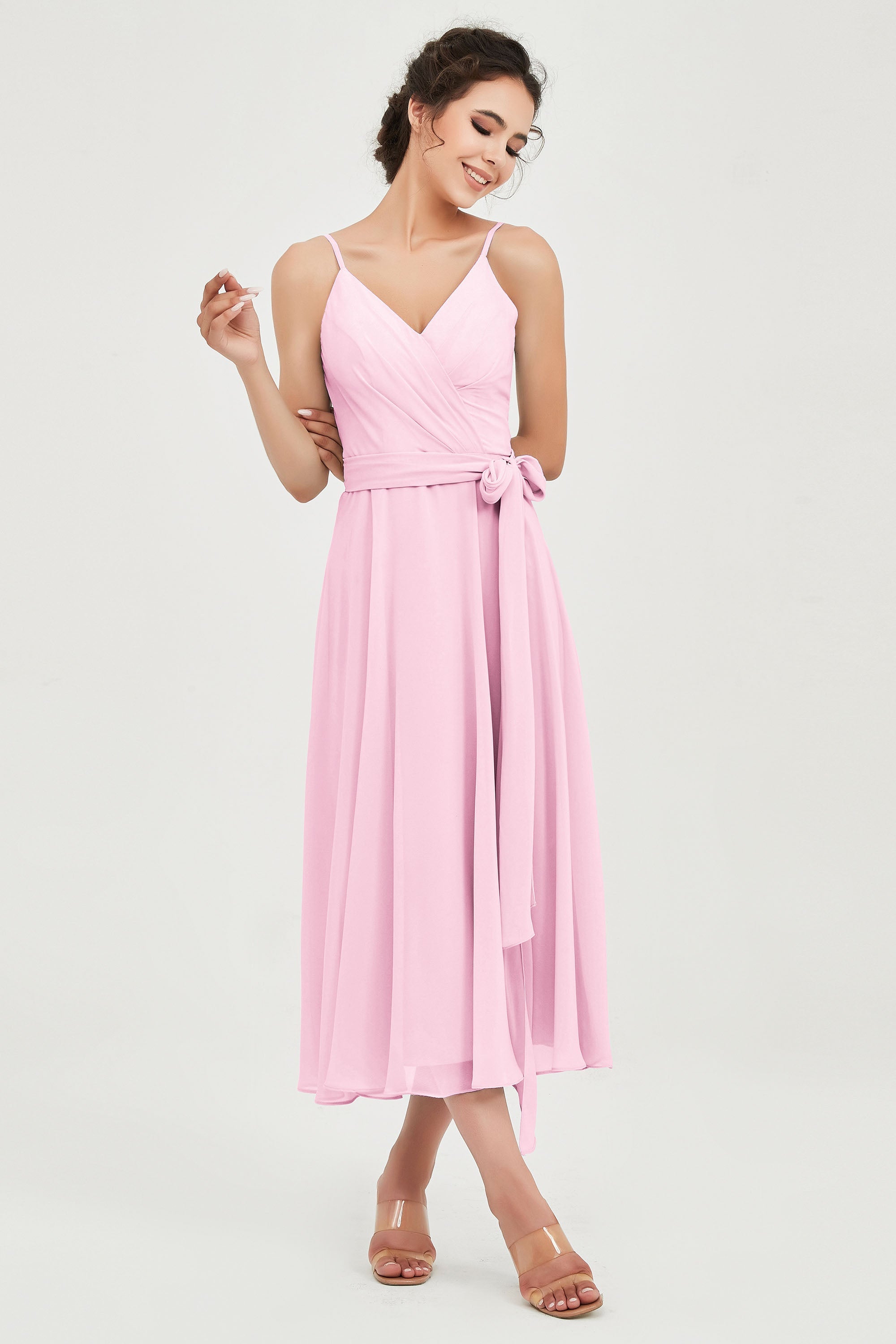 Spaghetti Straps Chiffon Wedding Guest Dress Junior Bridesmaid Dresses Occasion Gowns