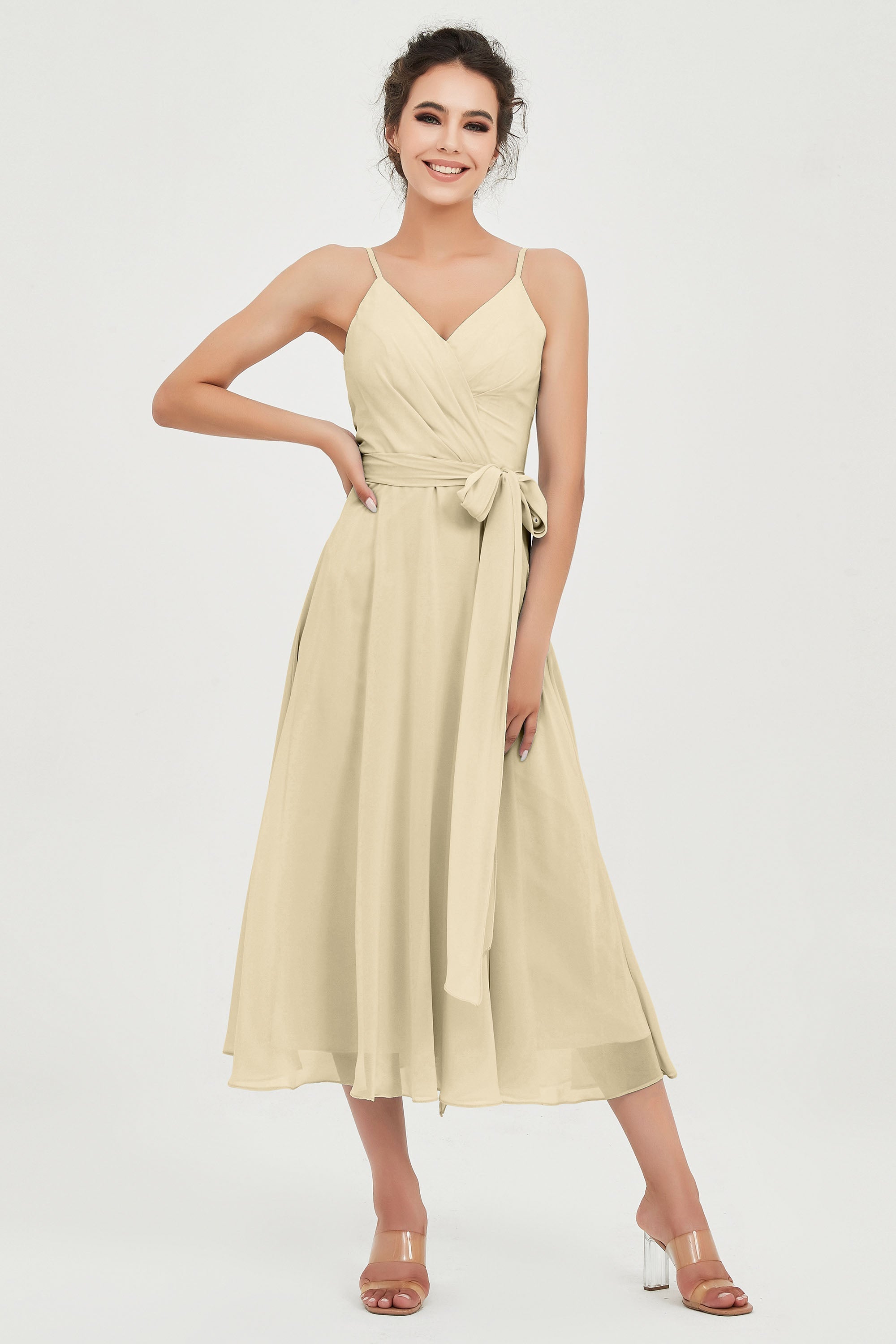 Spaghetti Straps Chiffon Wedding Guest Dress Junior Bridesmaid Dresses Occasion Gowns