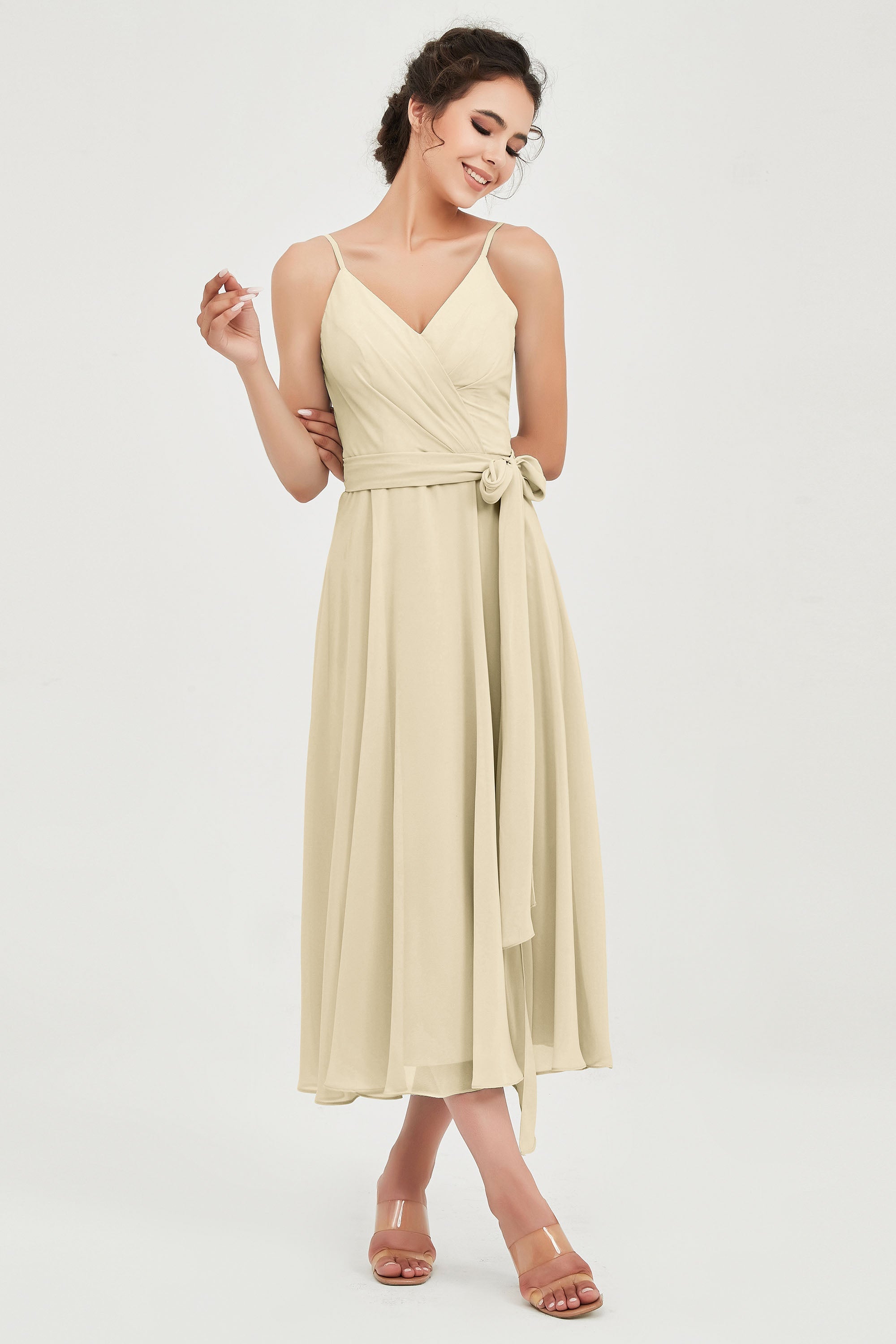 Spaghetti Straps Chiffon Wedding Guest Dress Junior Bridesmaid Dresses Occasion Gowns