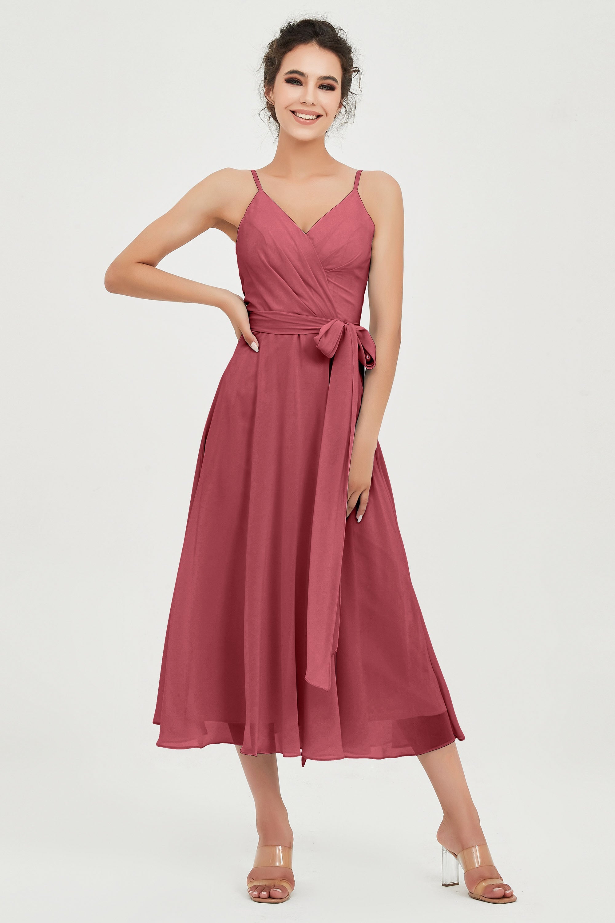 Spaghetti Straps Chiffon Wedding Guest Dress Junior Bridesmaid Dresses Occasion Gowns