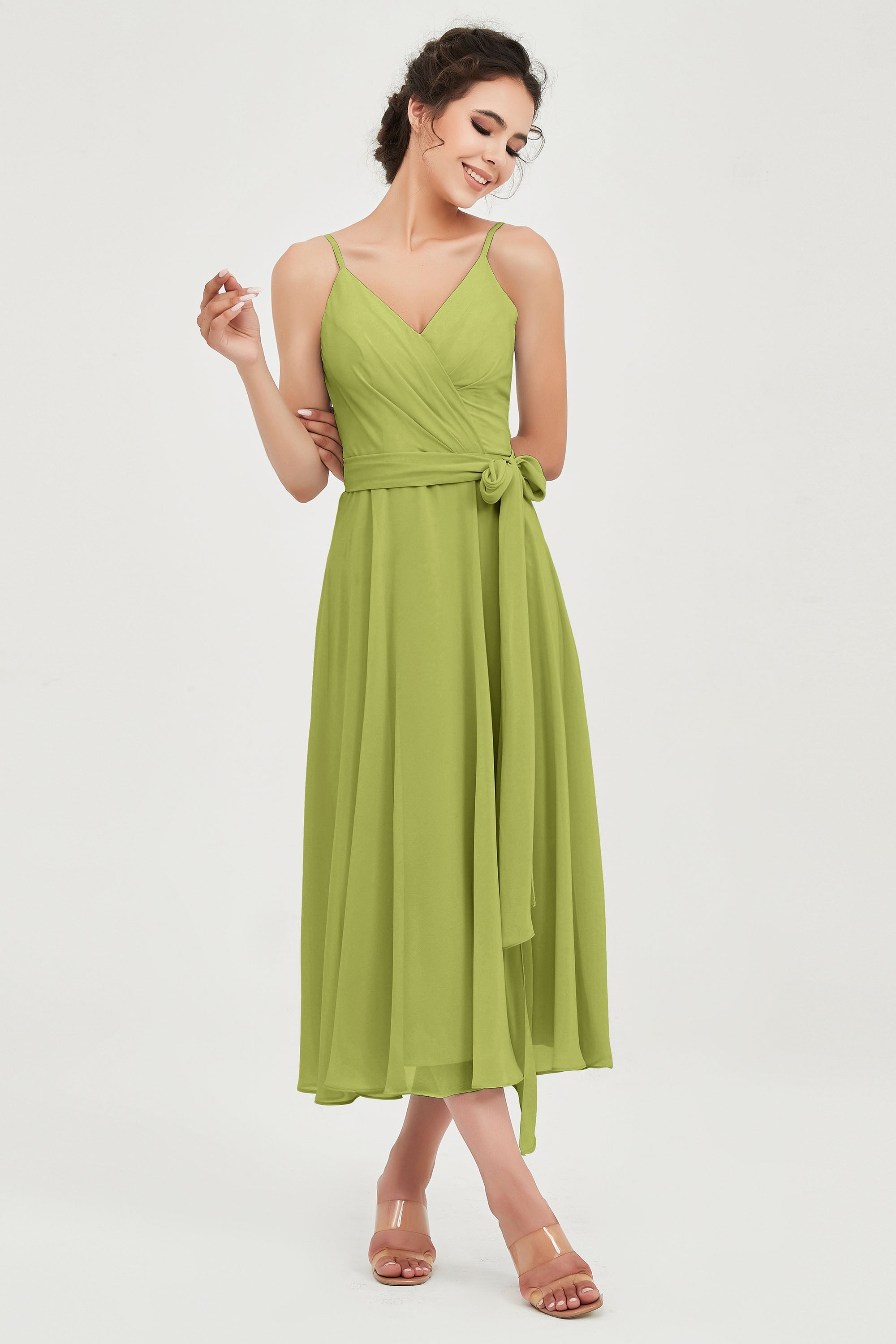 Spaghetti Straps Chiffon Wedding Guest Dress Junior Bridesmaid Dresses Occasion Gowns