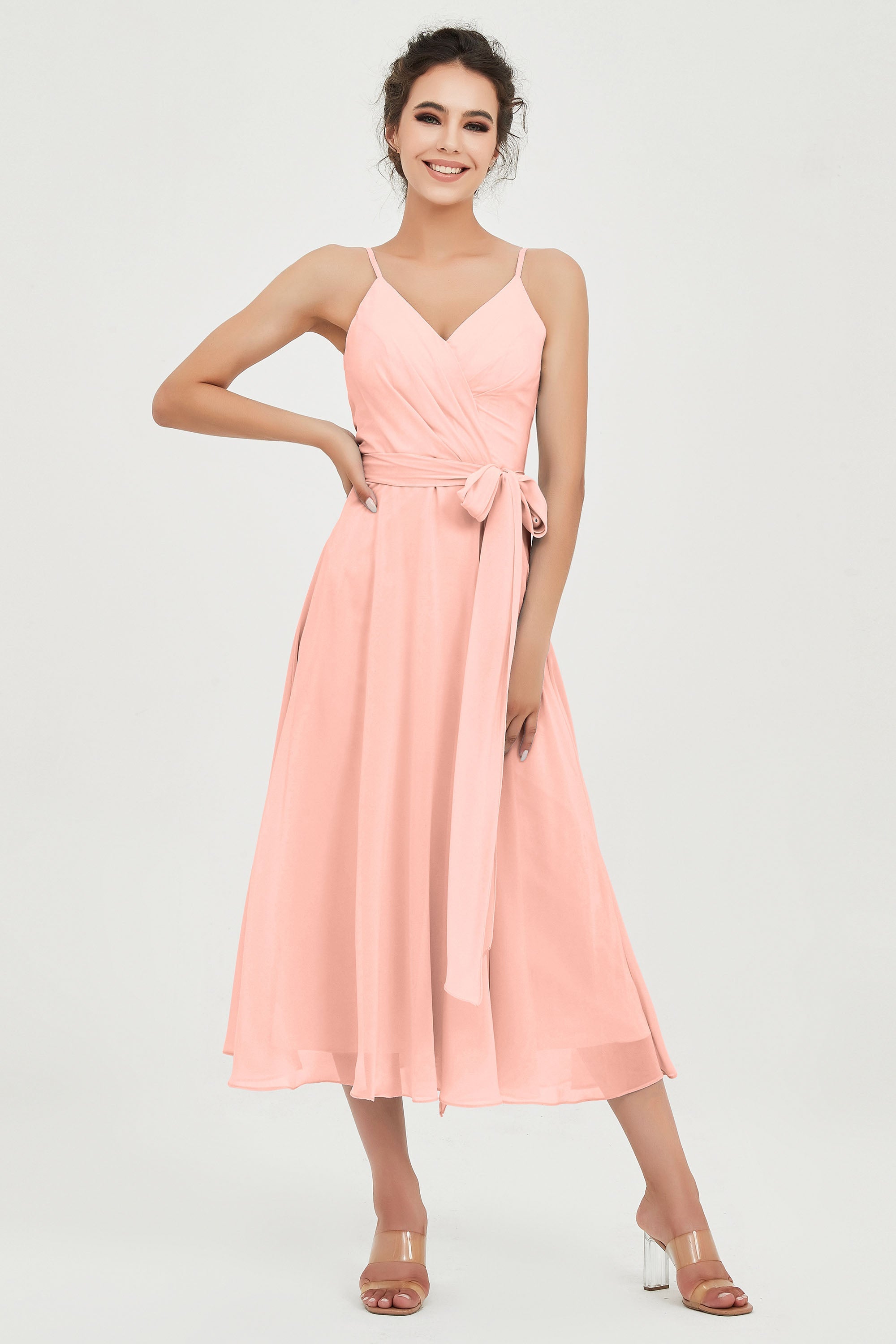 Spaghetti Straps Chiffon Wedding Guest Dress Junior Bridesmaid Dresses Occasion Gowns