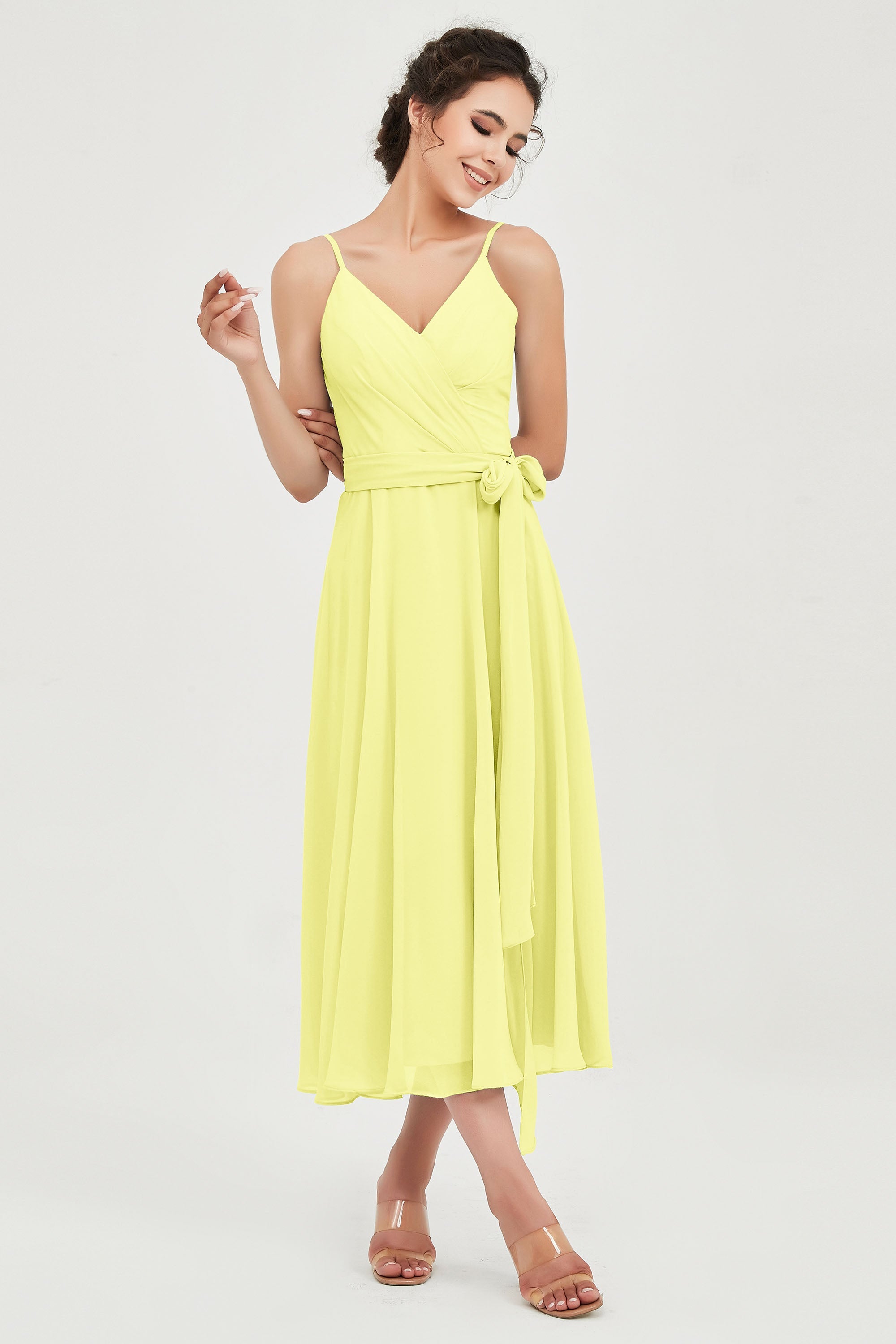 Spaghetti Straps Chiffon Wedding Guest Dress Junior Bridesmaid Dresses Occasion Gowns