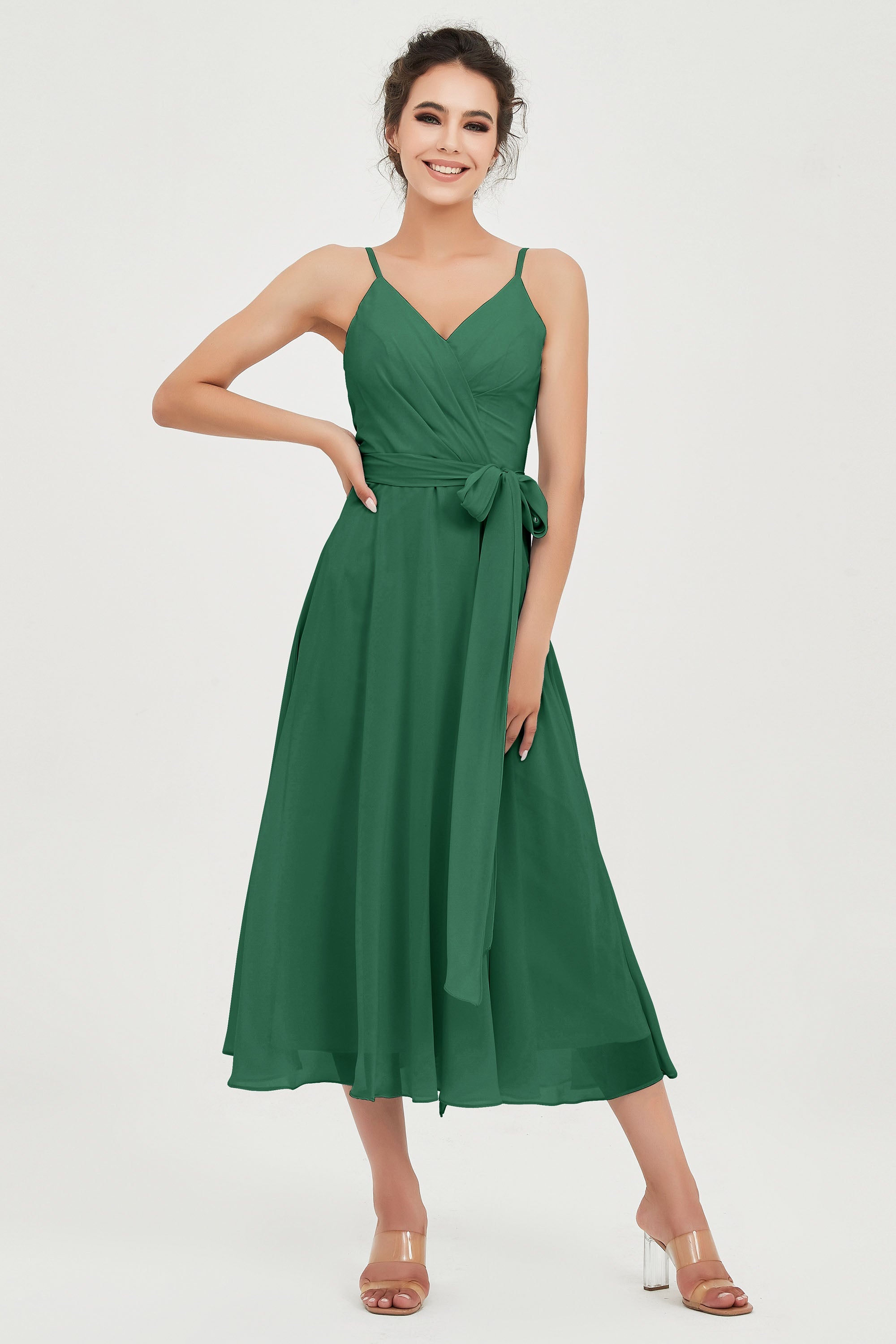 Spaghetti Straps Chiffon Wedding Guest Dress Junior Bridesmaid Dresses Occasion Gowns