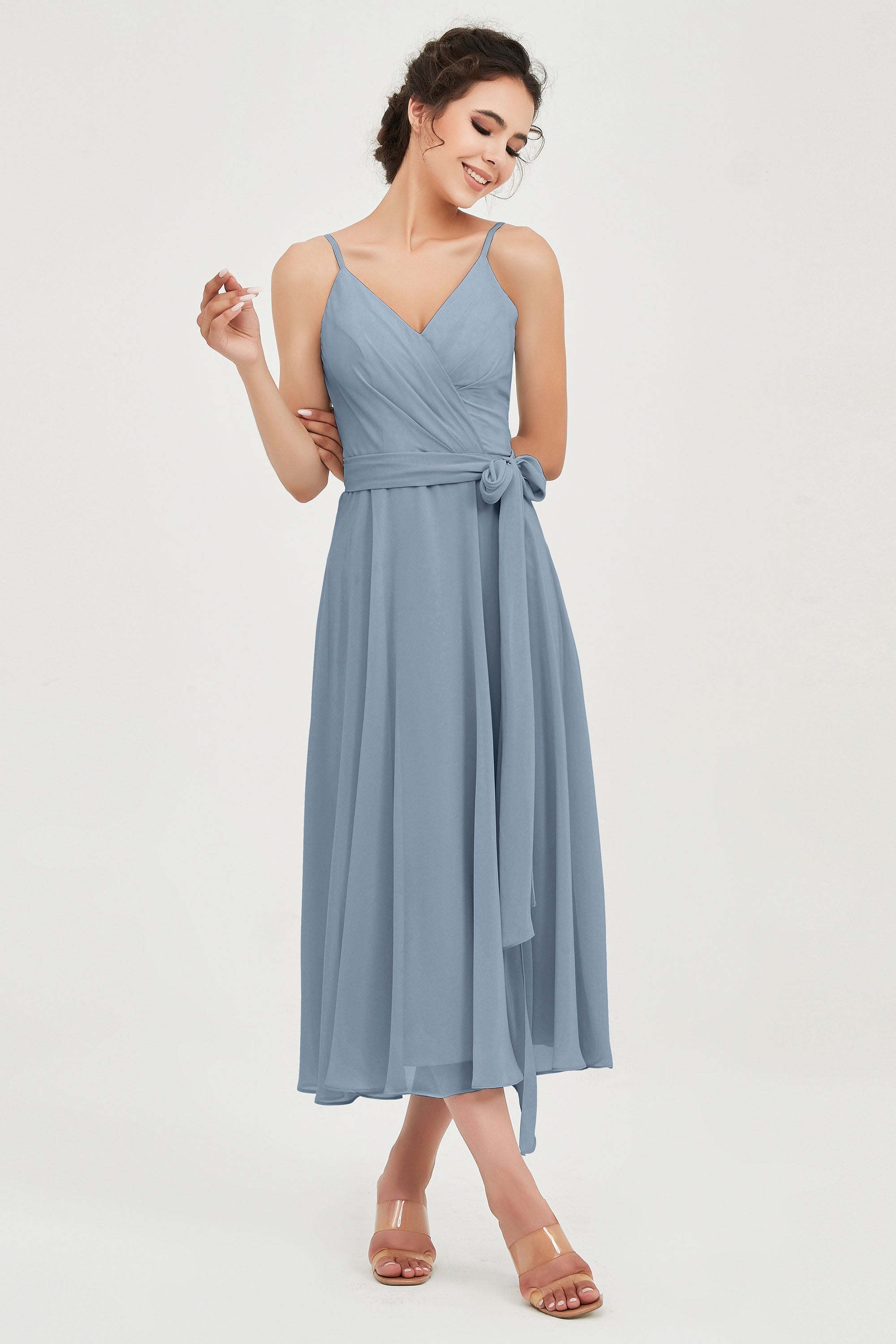 Spaghetti Straps Chiffon Wedding Guest Dress Junior Bridesmaid Dresses Occasion Gowns