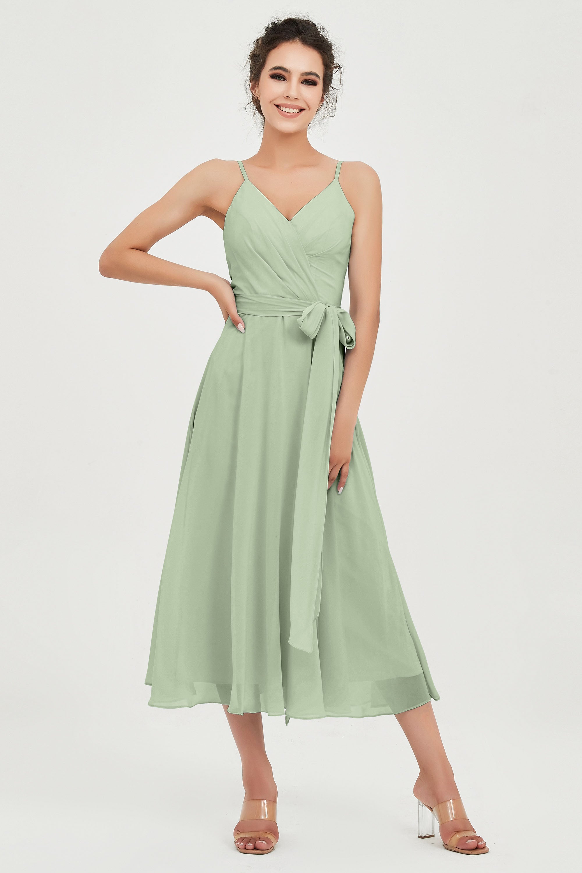 Spaghetti Straps Chiffon Wedding Guest Dress Junior Bridesmaid Dresses Occasion Gowns