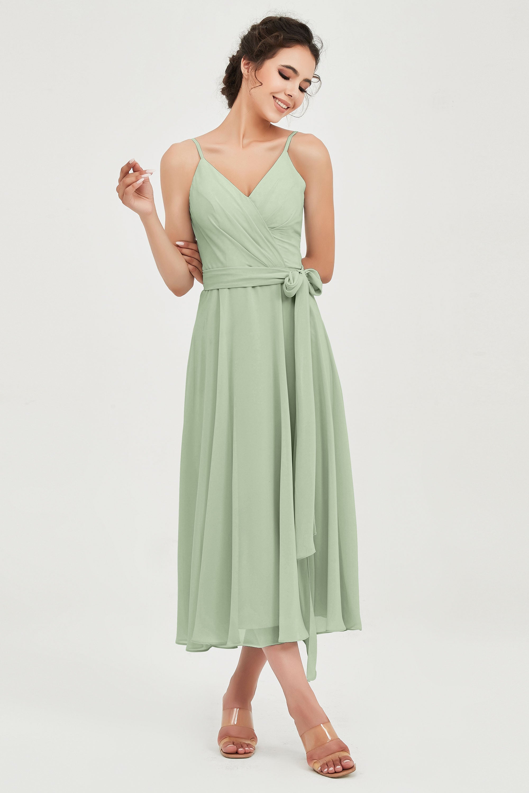 Spaghetti Straps Chiffon Wedding Guest Dress Junior Bridesmaid Dresses Occasion Gowns