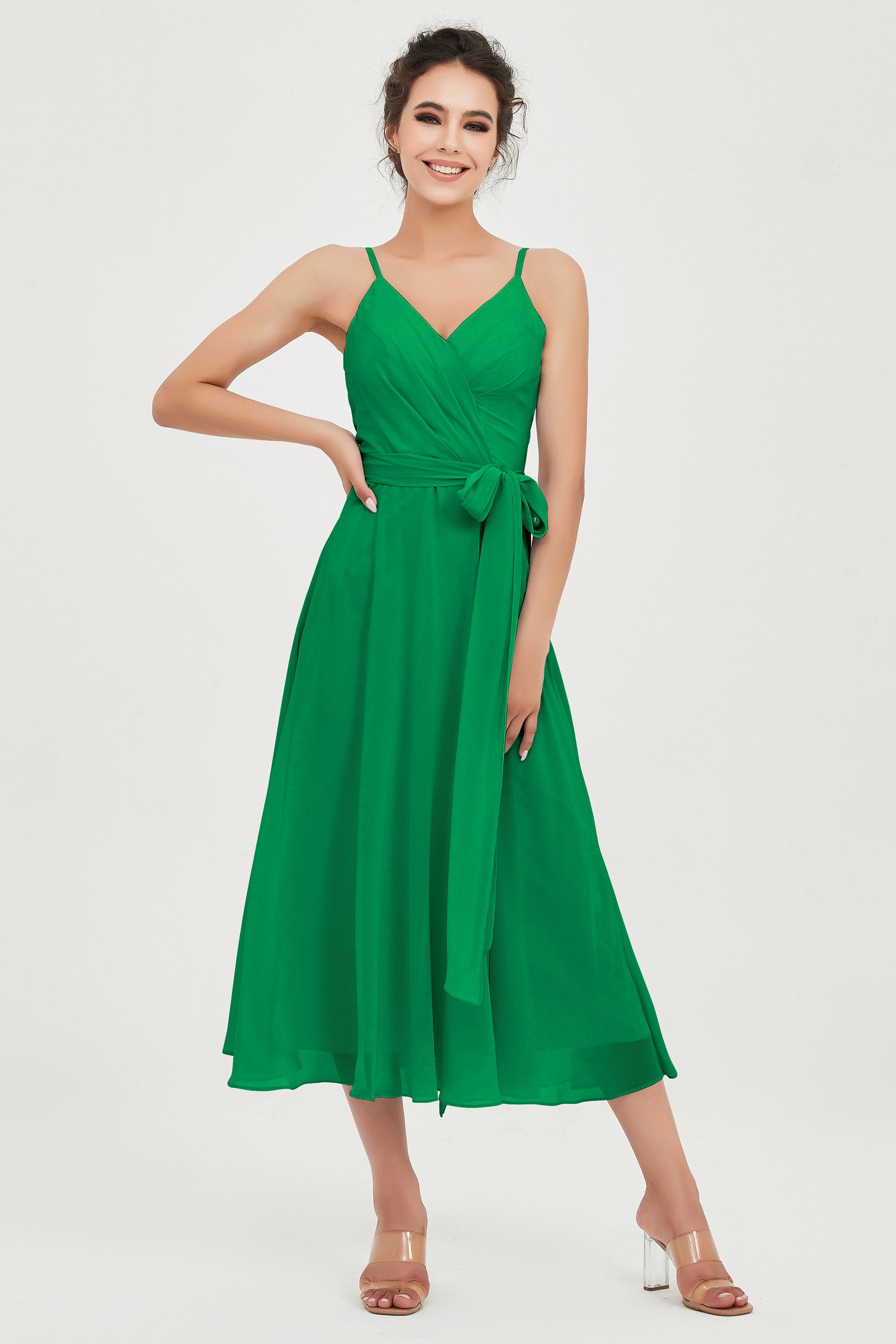 Spaghetti Straps Chiffon Wedding Guest Dress Junior Bridesmaid Dresses Occasion Gowns