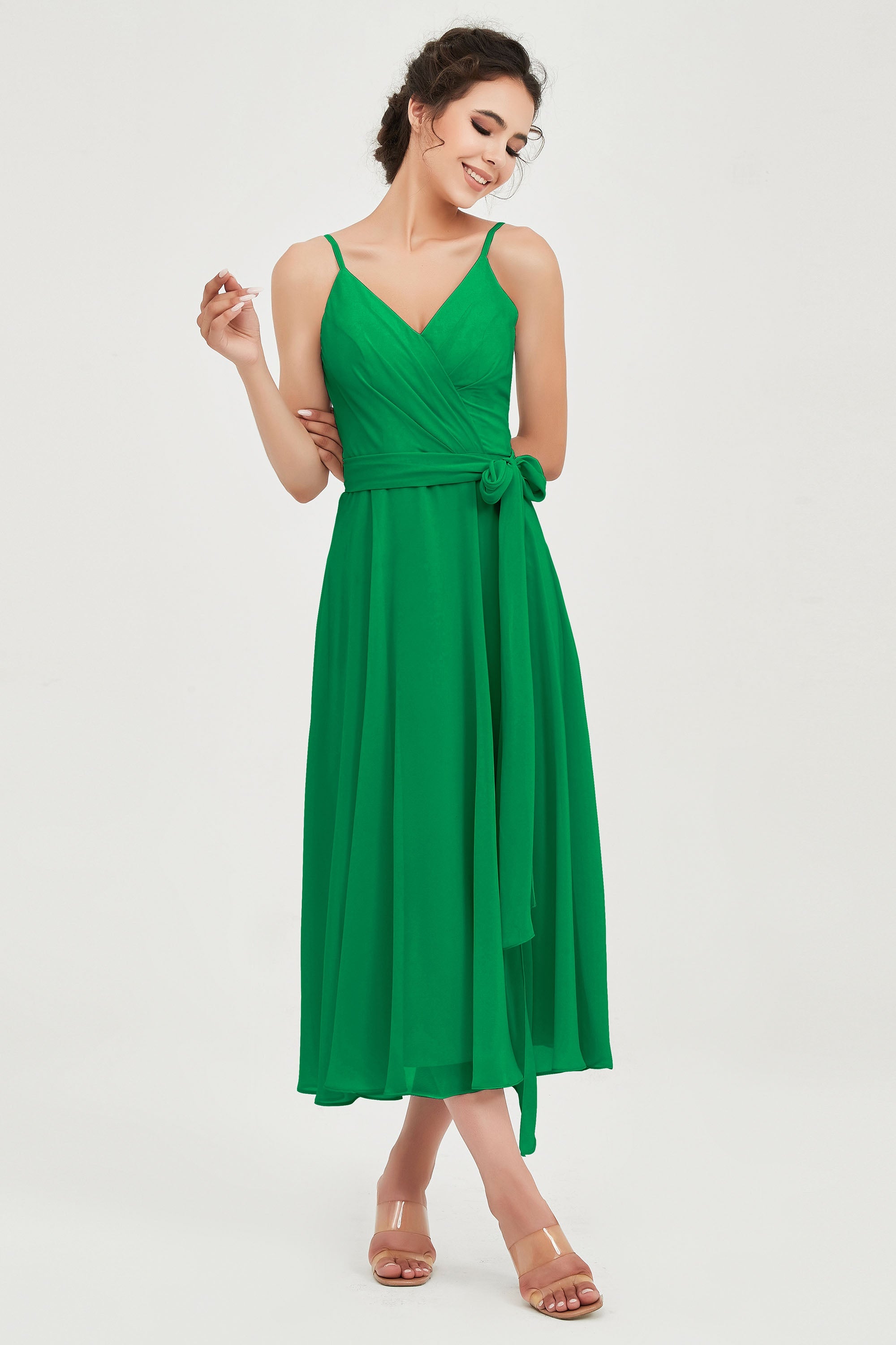 Spaghetti Straps Chiffon Wedding Guest Dress Junior Bridesmaid Dresses Occasion Gowns