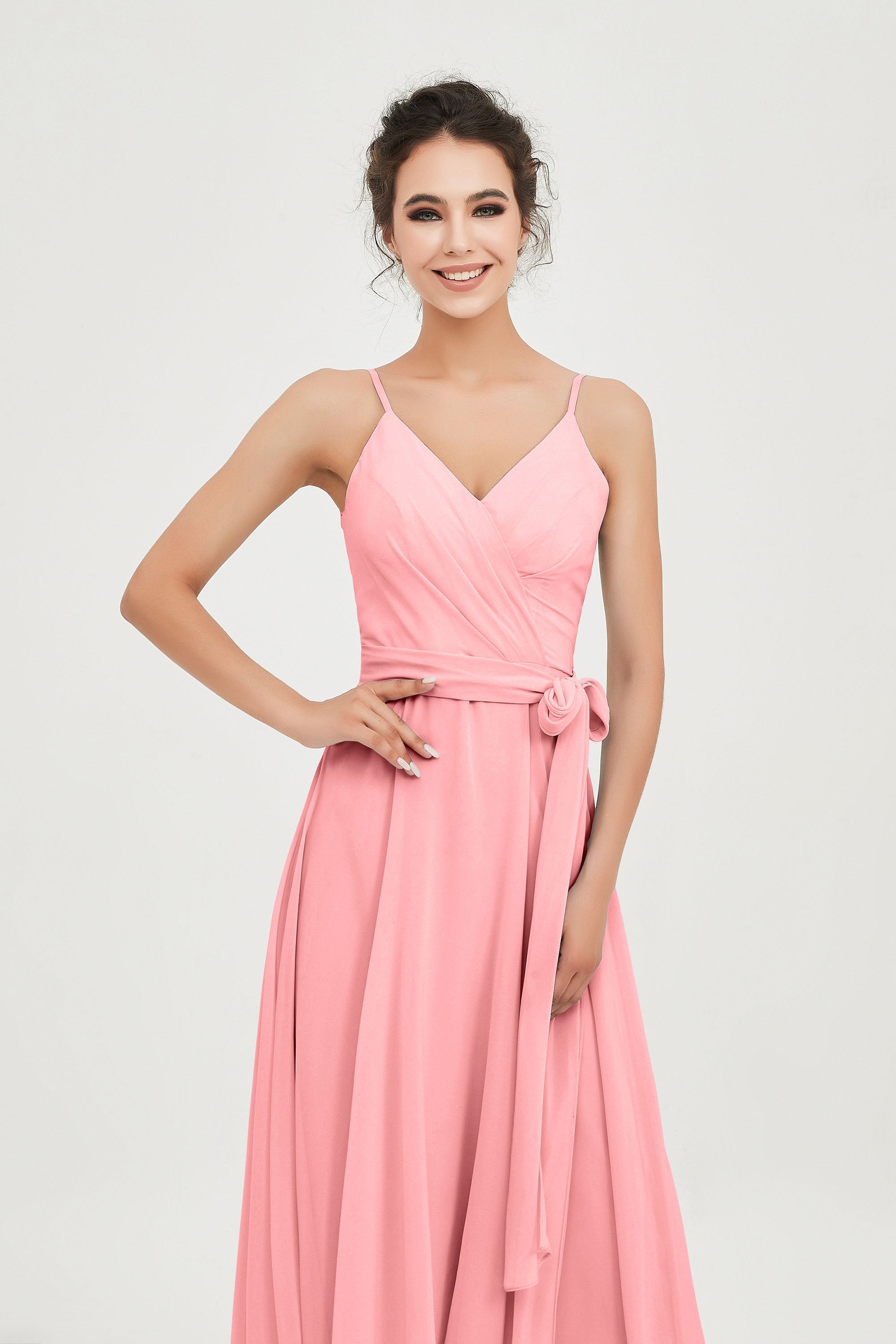 Spaghetti Straps Chiffon Wedding Guest Dress Junior Bridesmaid Dresses Occasion Gowns