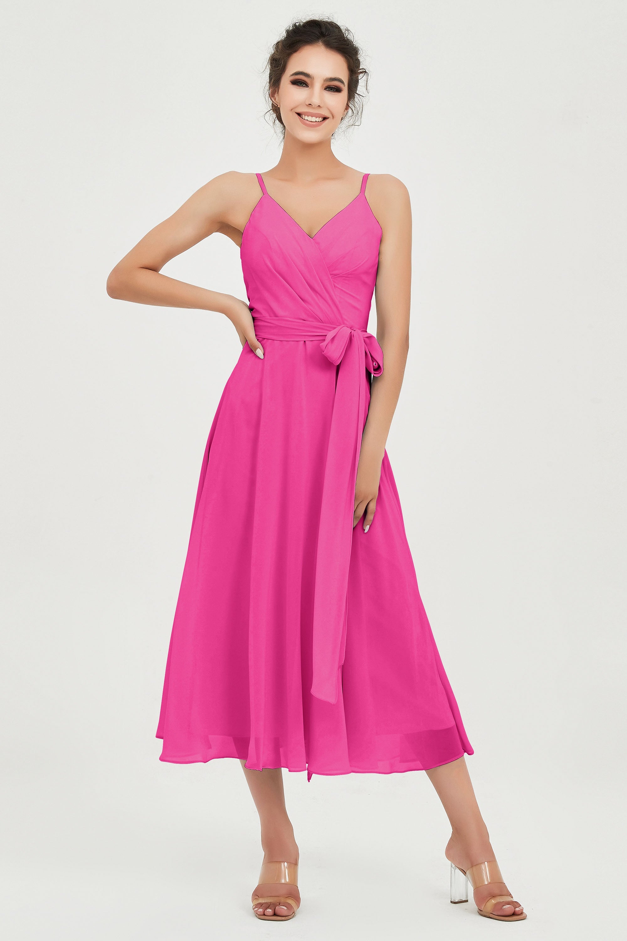Spaghetti Straps Chiffon Wedding Guest Dress Junior Bridesmaid Dresses Occasion Gowns