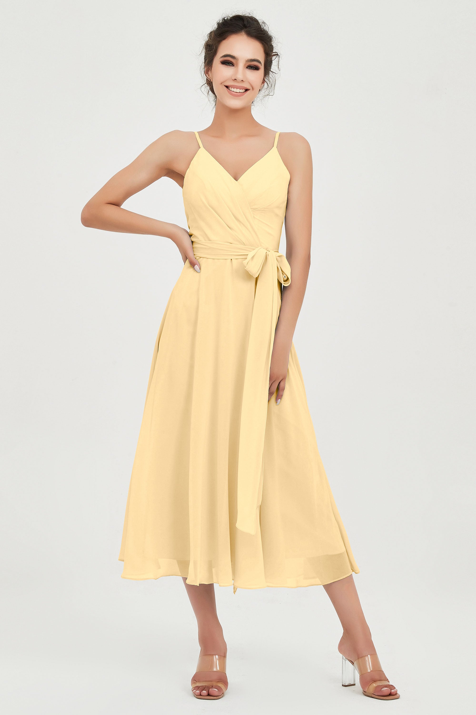Spaghetti Straps Chiffon Wedding Guest Dress Junior Bridesmaid Dresses Occasion Gowns