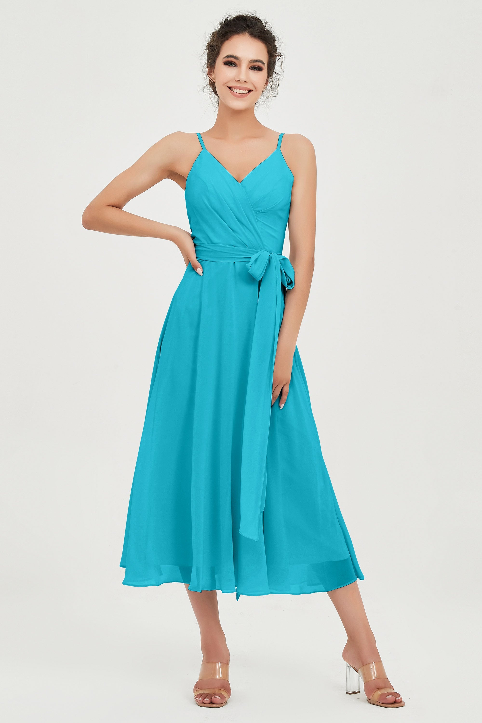Spaghetti Straps Chiffon Wedding Guest Dress Junior Bridesmaid Dresses Occasion Gowns