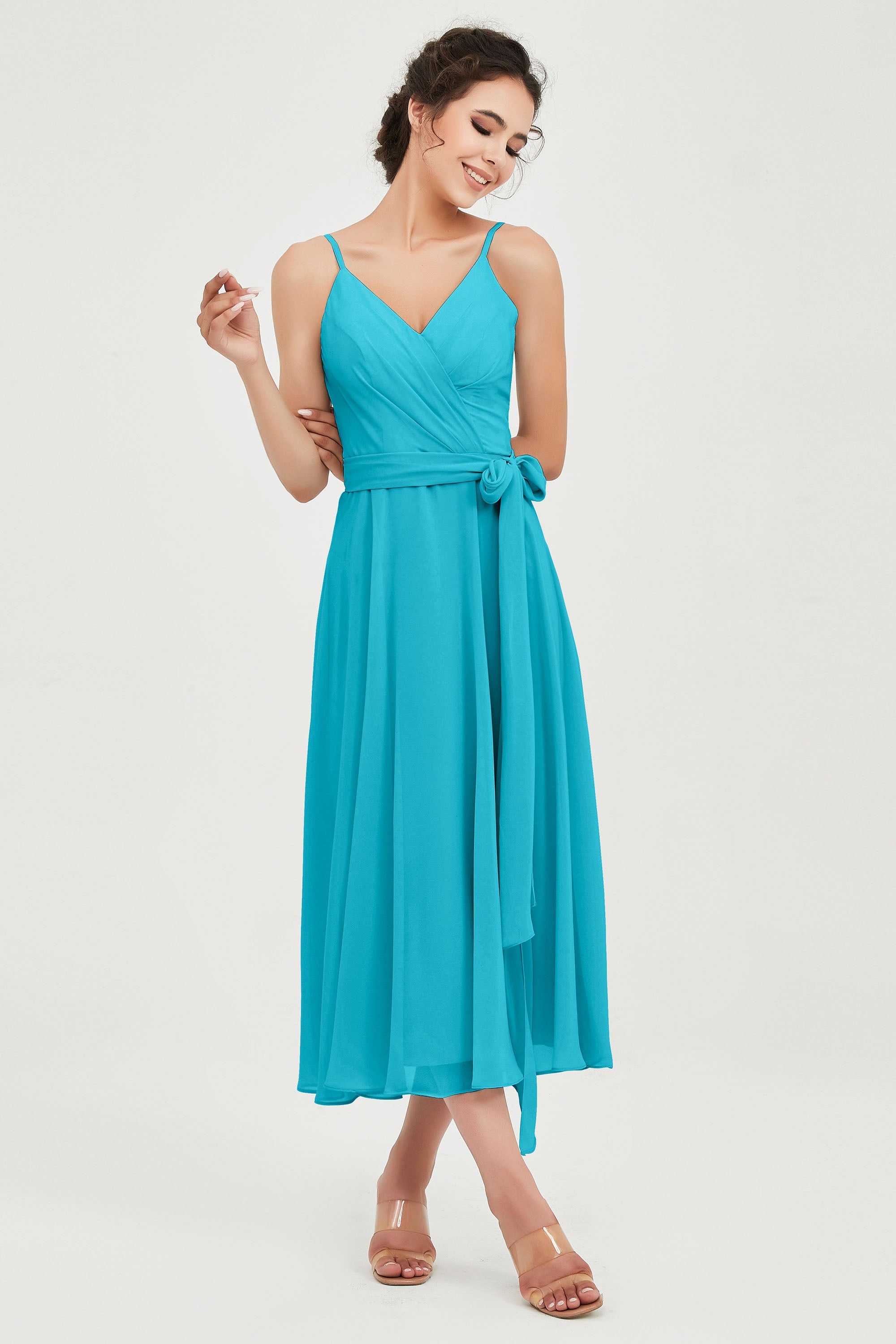 Spaghetti Straps Chiffon Wedding Guest Dress Junior Bridesmaid Dresses Occasion Gowns