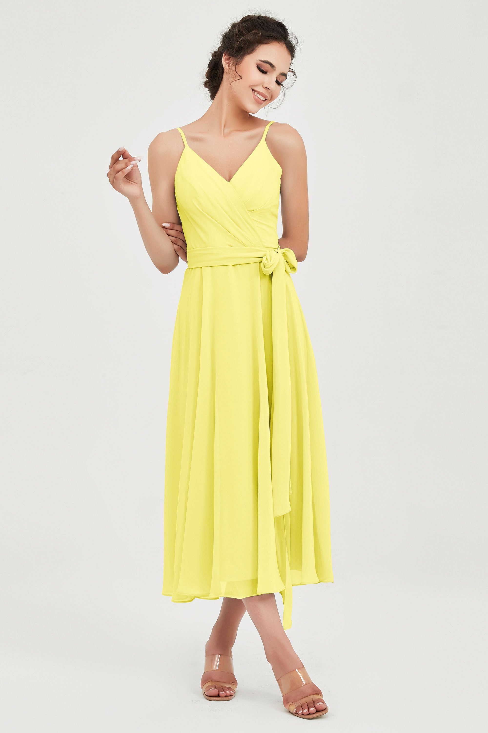 Spaghetti Straps Chiffon Wedding Guest Dress Junior Bridesmaid Dresses Occasion Gowns